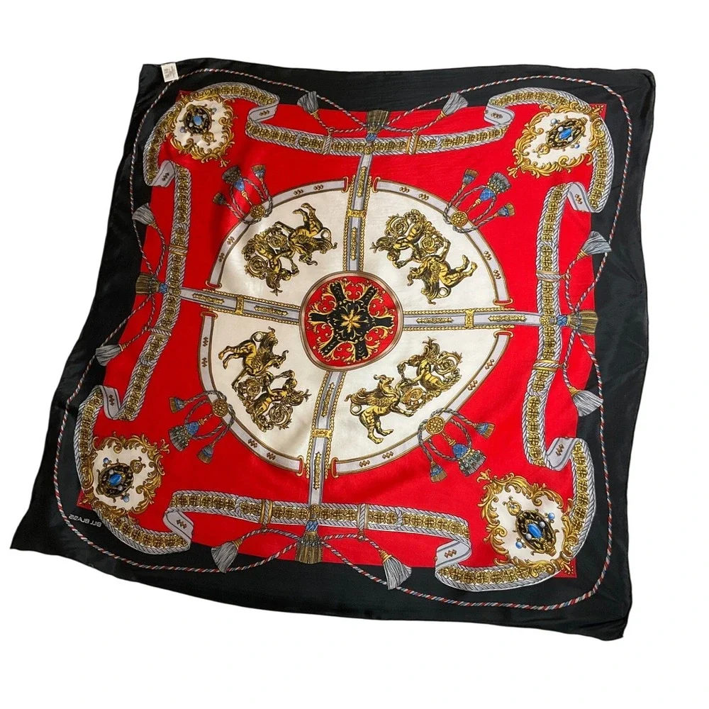 Bill Blass Silk Scarf Royalty Lion Classics for Baar & Beards Red Black Elegant